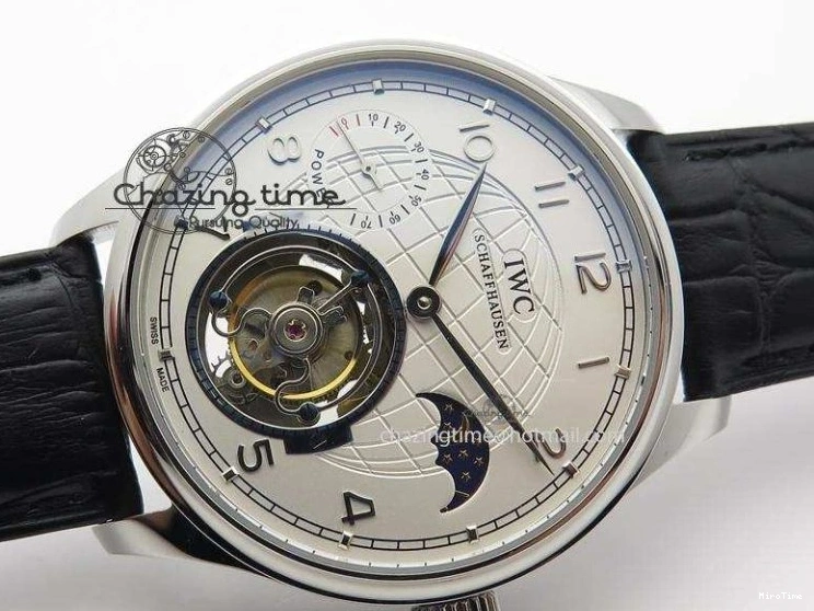 MIROTIME 0120 UrbanStyle Portuguese Tourbillon Power Reserve Moonphase SS White Dial On Black Leather Strap 7318